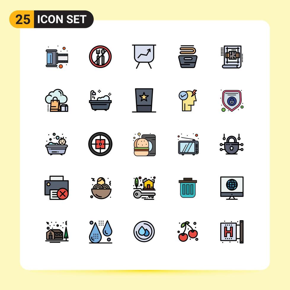 modern uppsättning av 25 fylld linje platt färger pictograph av moln planen prestanda interiör tvättning redigerbar vektor design element