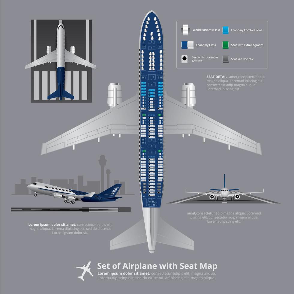 Satz Flugzeug mit Sitzkarte isolierte Vektorillustration vektor