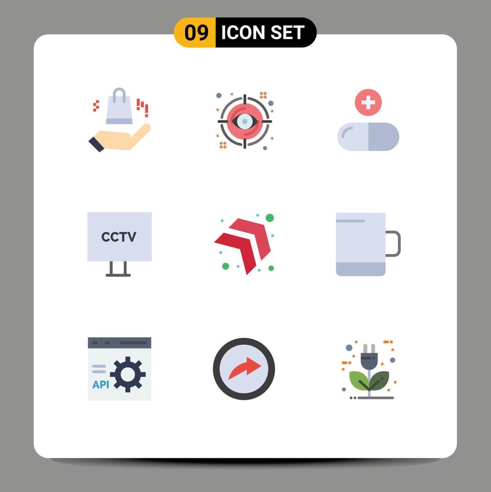 piktogram uppsättning av 9 enkel platt färger av pil övervakning läkemedel spionera kamera redigerbar vektor design element