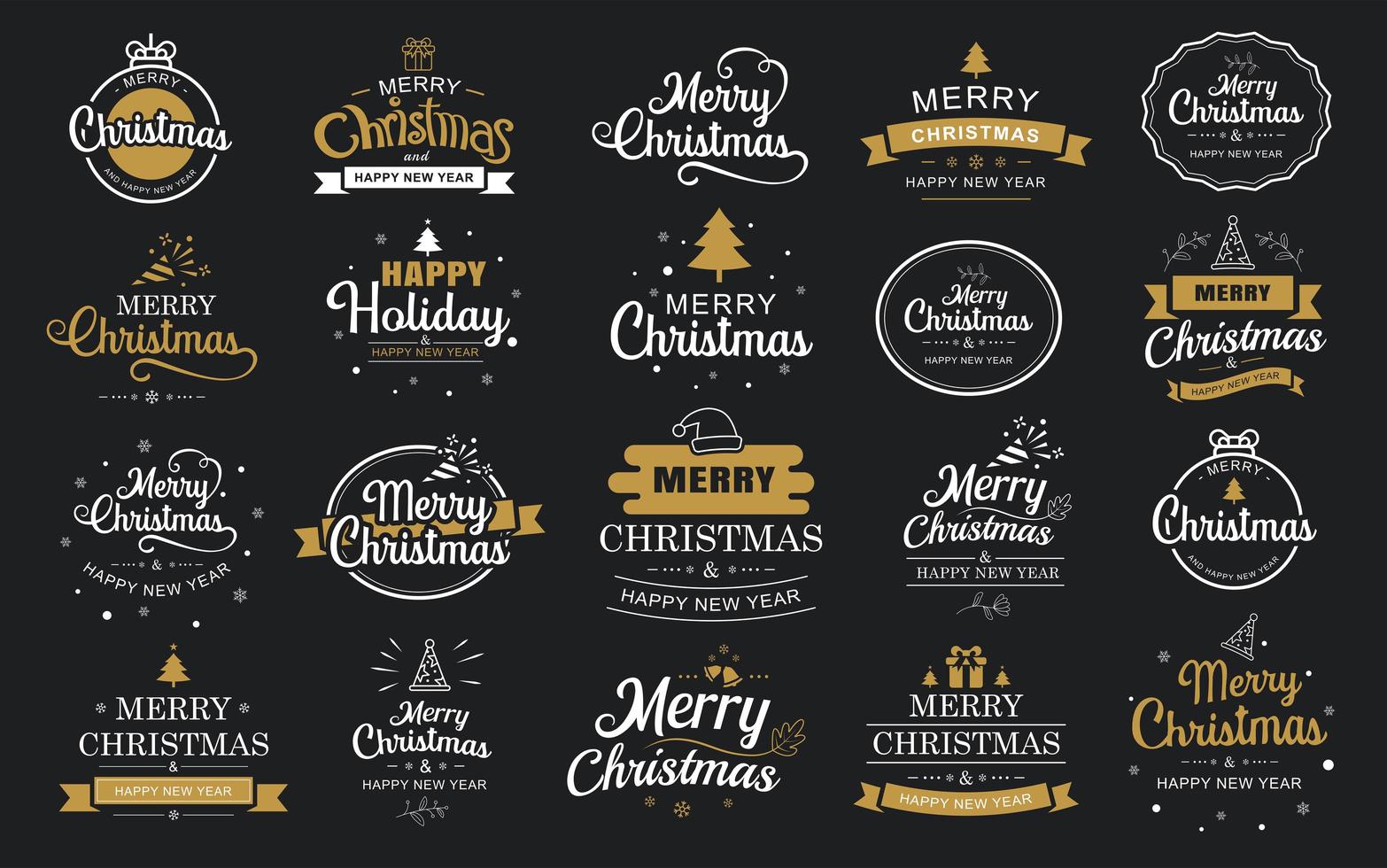 god jul och gott nytt år typografi etikett med symboler design set vektor