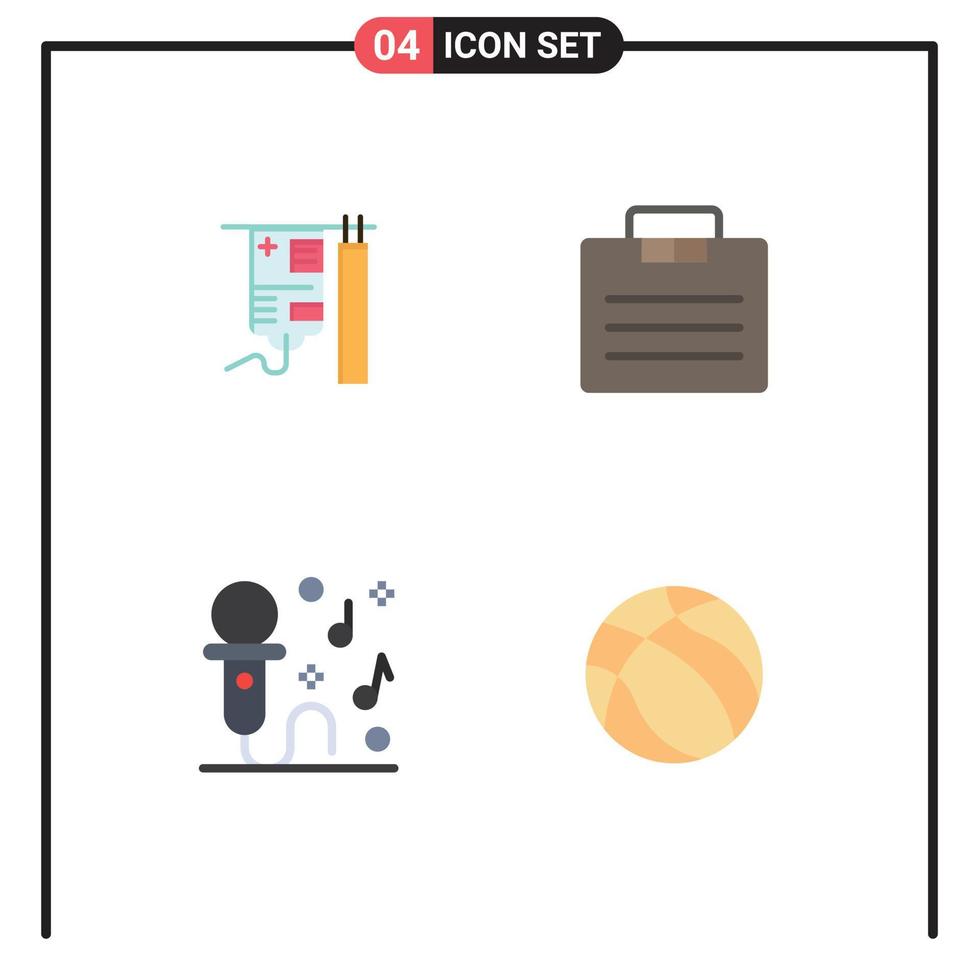 flaches Icon-Paket mit 4 universellen Symbolen für editierbare Vektordesign-Elemente der Tropfmikrofon-Behandlungsportfolio-Party vektor