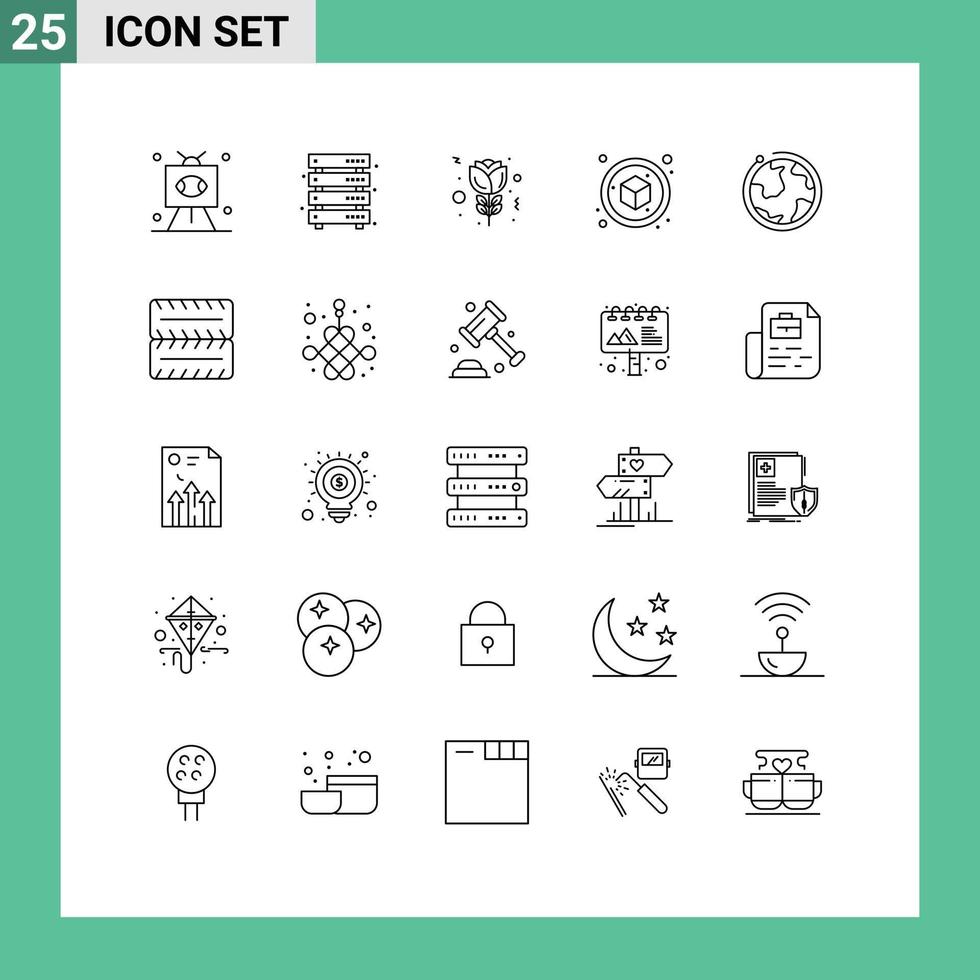 Satz von 25 kommerziellen Linien Pack für World Object Storage Cube Tulpe editierbare Vektordesign-Elemente vektor