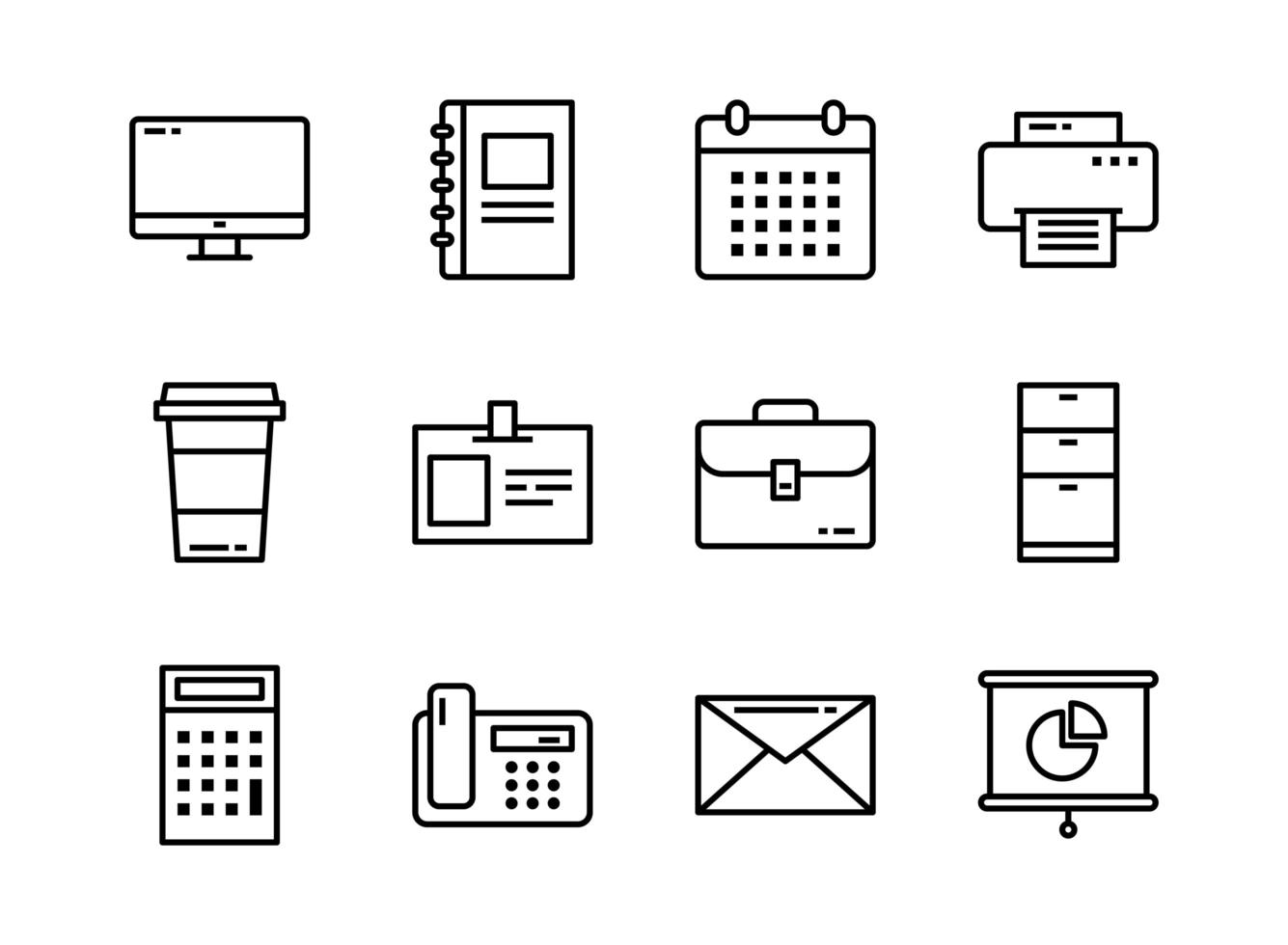 kontors ikonuppsättningsstil. symboler för webbplats, tidskrift, app och design. vektor