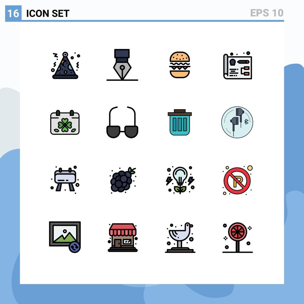 uppsättning av 16 modern ui ikoner symboler tecken för blad klöver mat kalender utveckling redigerbar kreativ vektor design element