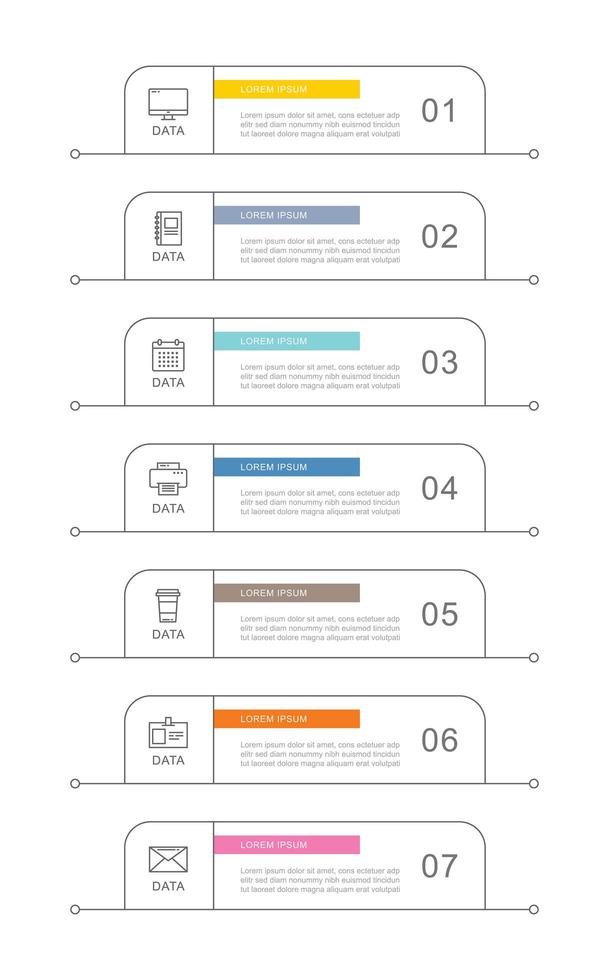 7 dataföretag infographics mall med tunn linje design vektor