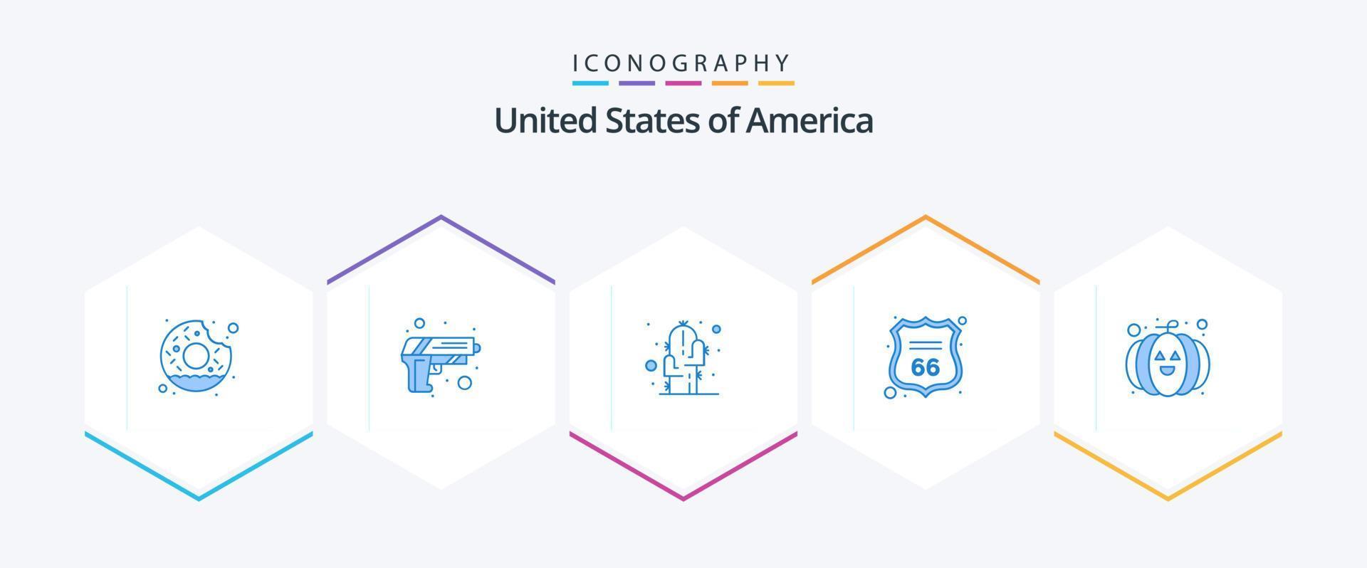 USA 25 blå ikon packa Inklusive pumpa. amerikansk. kaktus. tecken. säkerhet vektor