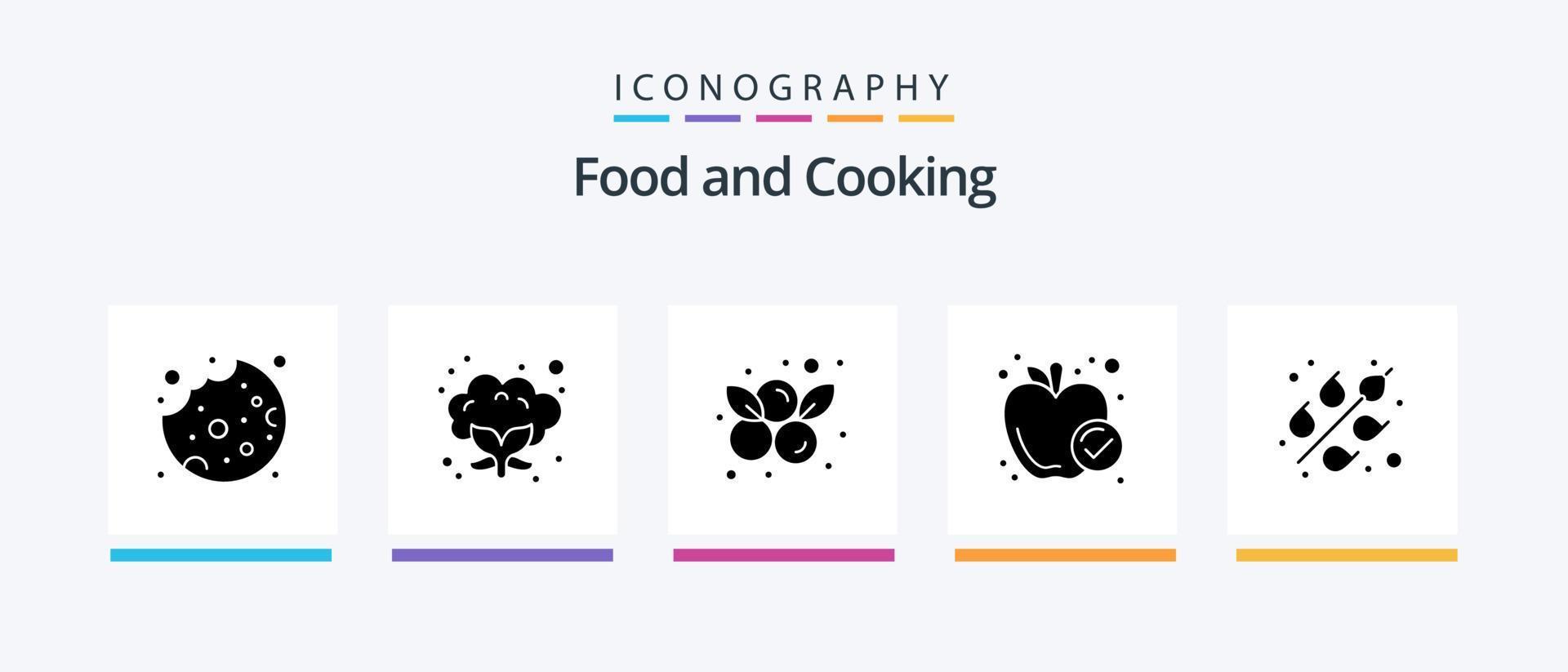 mat glyf 5 ikon packa Inklusive . mat. blåbär. flingor. måltid. kreativ ikoner design vektor