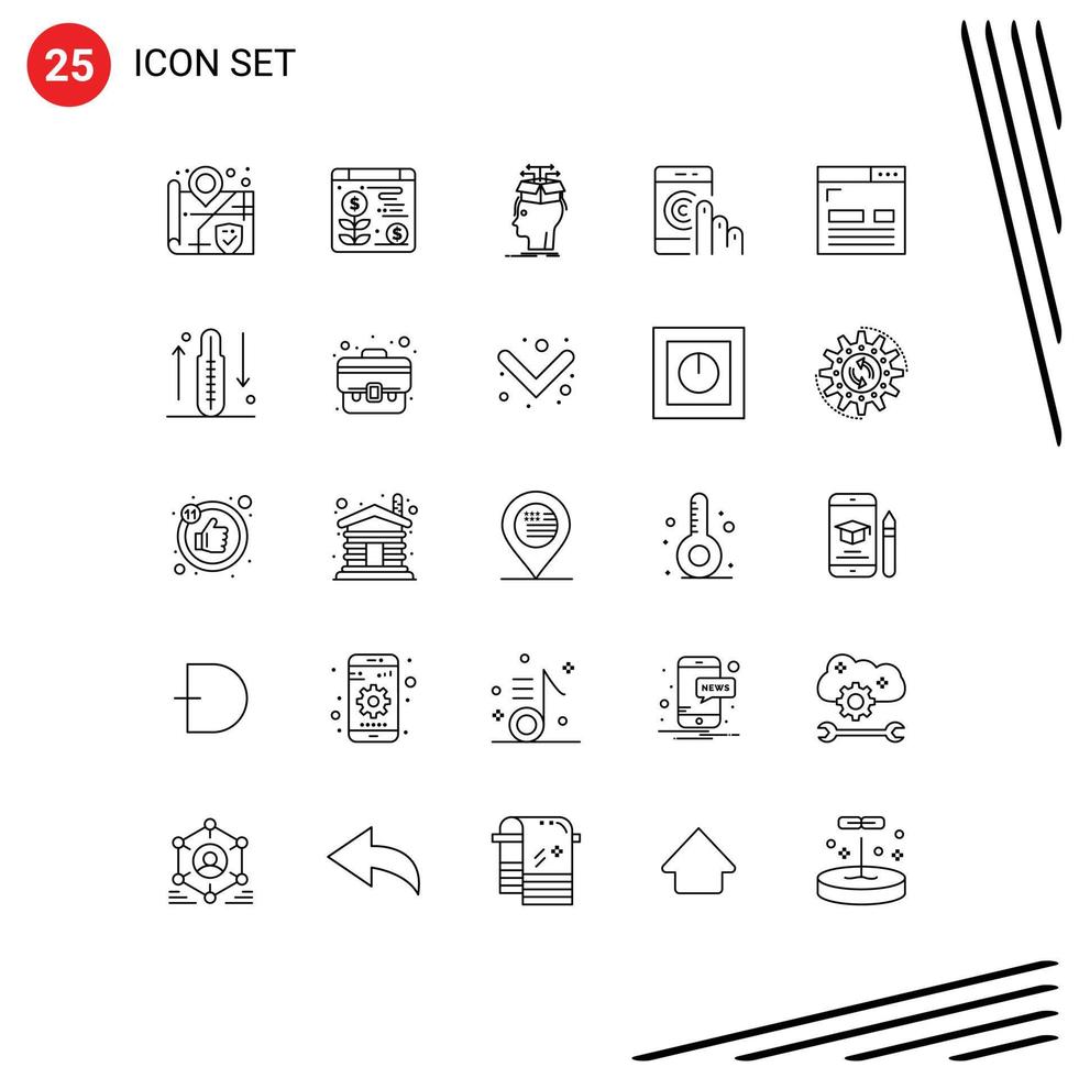 Stock Vector Icon Pack mit 25 Linienzeichen und Symbolen für Design-Support-Kopf-Smartphone-Kontakt editierbare Vektordesign-Elemente