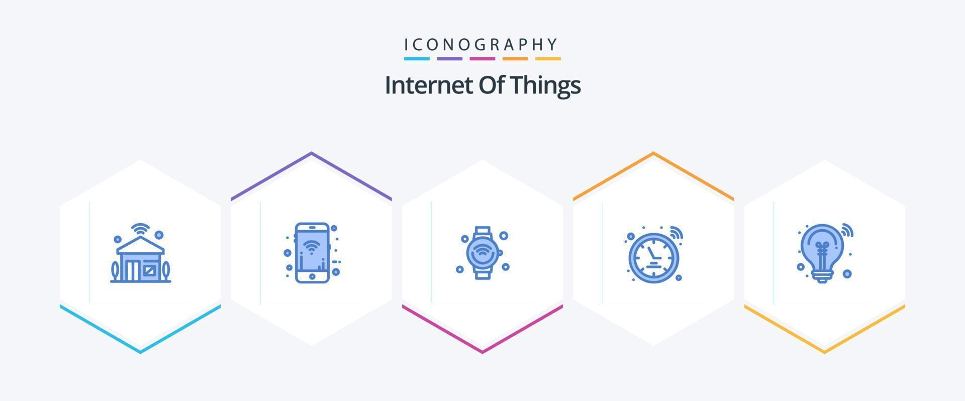 Internet der Dinge 25 Blue Icon Pack inklusive Uhr. Signal. W-lan. Hotspot. iot vektor