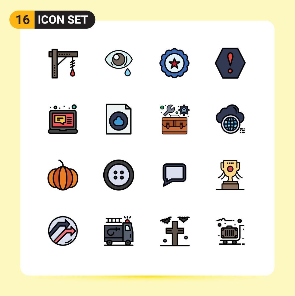 satz von 16 modernen ui-symbolen symbolzeichen für computerwarnung trauriges achteck usa editierbare kreative vektordesignelemente vektor