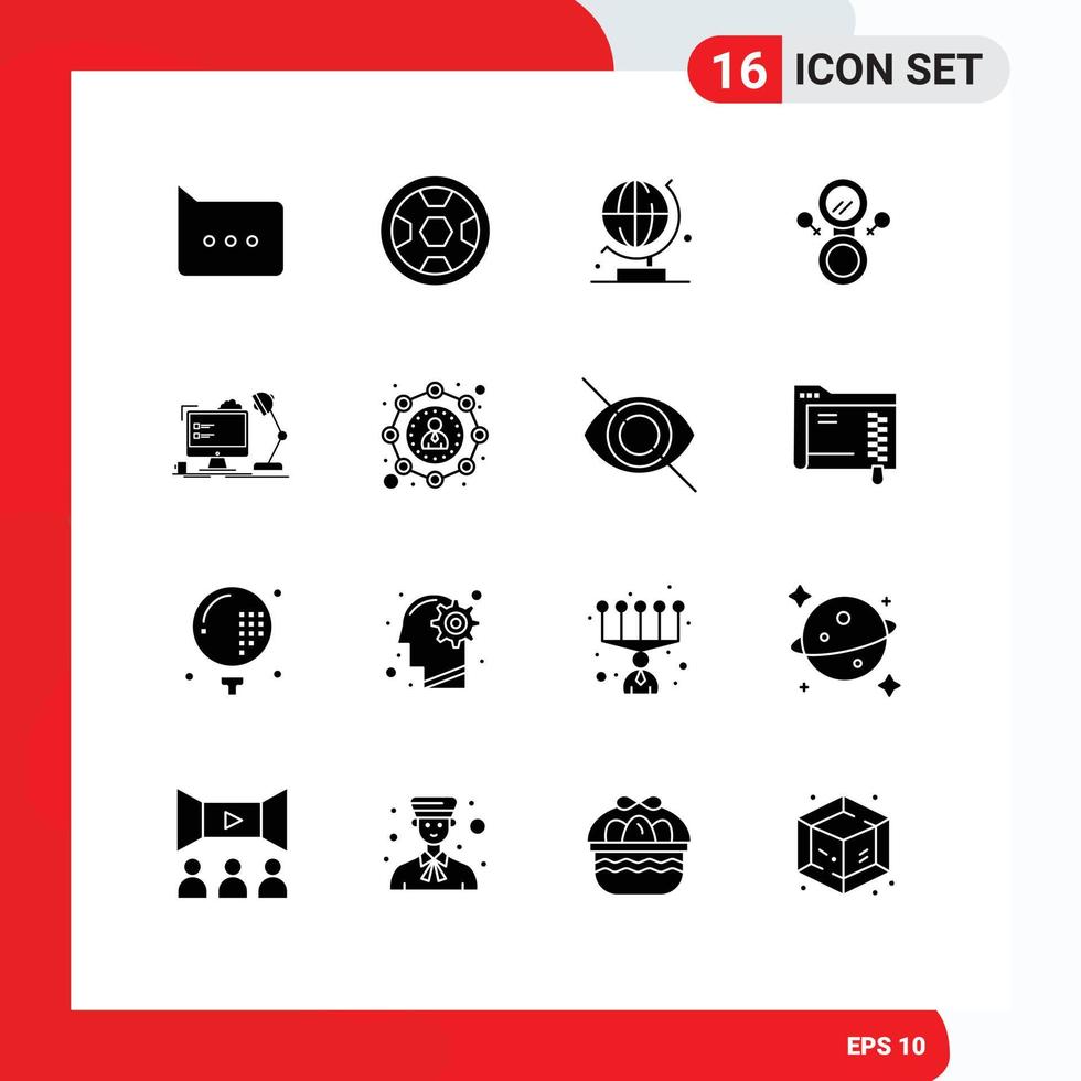 uppsättning av 16 modern ui ikoner symboler tecken för dator kontor klot arbetsstation symbol redigerbar vektor design element