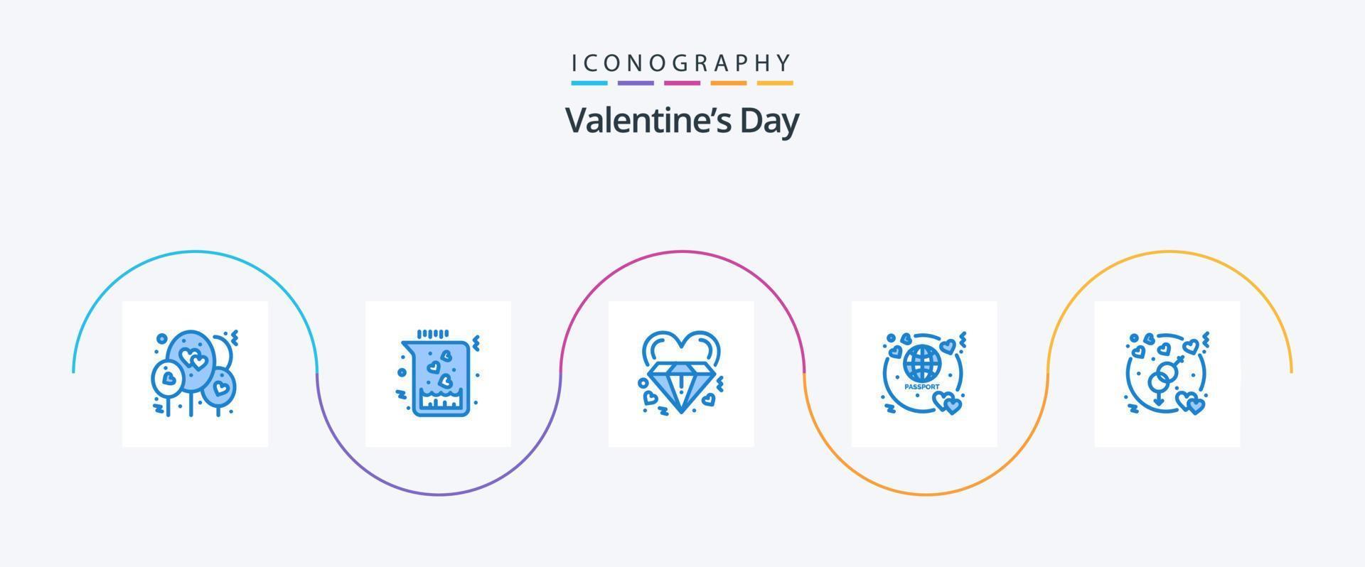Valentinstag blau 5 Icon Pack einschließlich Geschlecht. reisen. Herz. Fahrkarte. Flitterwochen vektor