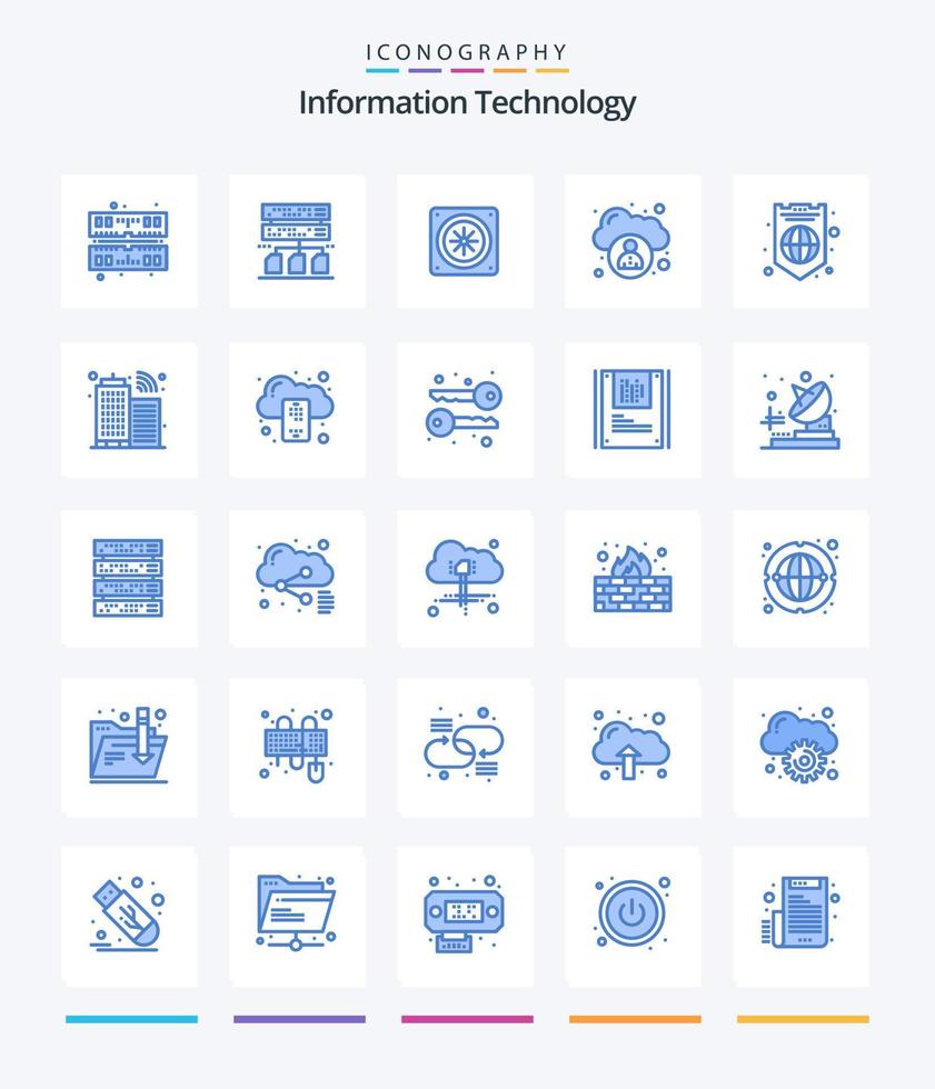 kreative informationstechnologie 25 blaues symbolpaket wie infrastruktur. Schild. Ventilator. Schutz. global vektor