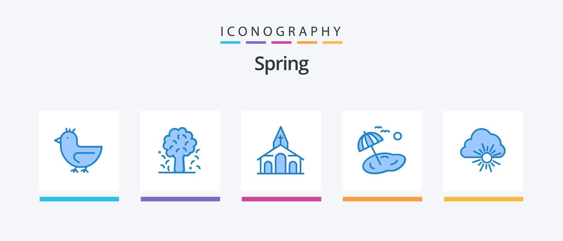 Spring Blue 5 Icon Pack inklusive Cloud. Baum. Feder. Palme. Feder. kreatives Symboldesign vektor