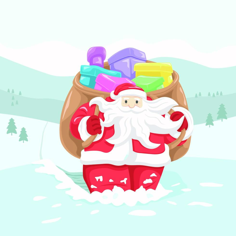 jultomten med sin väska full av gåvor vektor