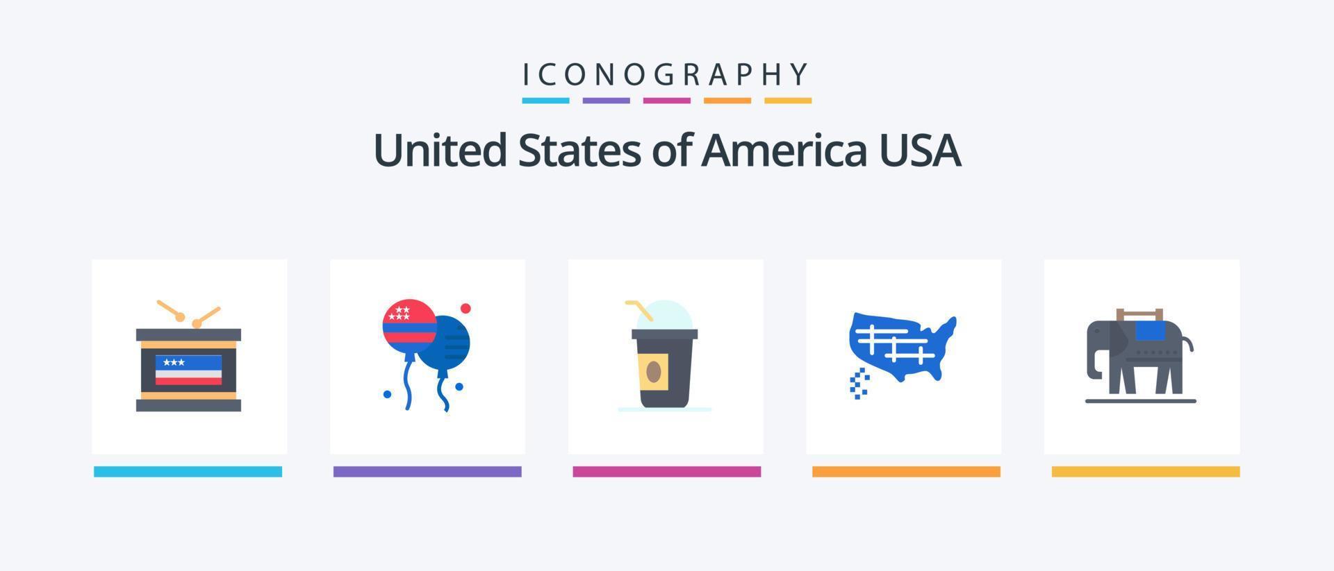 USA Flat 5 Icon Pack inklusive Amerikaner. Vereinigte Staaten von Amerika. Amerika. vereinigt. Karte. kreatives Symboldesign vektor