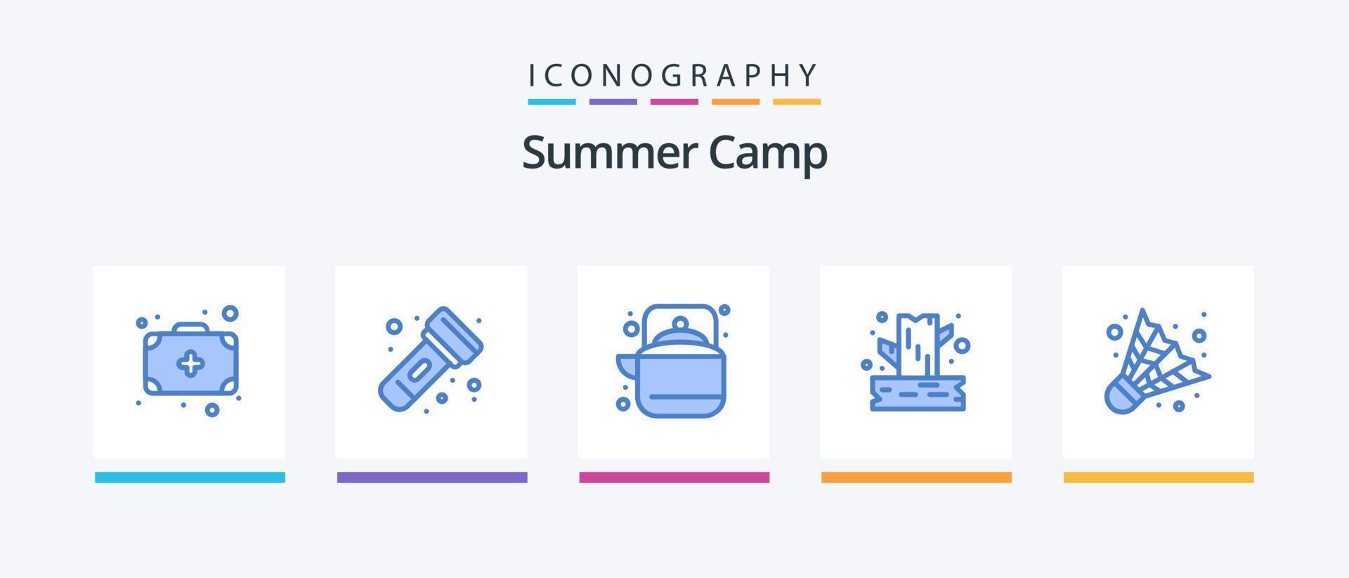 Summer Camp Blue 5 Icon Pack inklusive Camping. Holz. draussen. Baum. Zweig. kreatives Symboldesign vektor