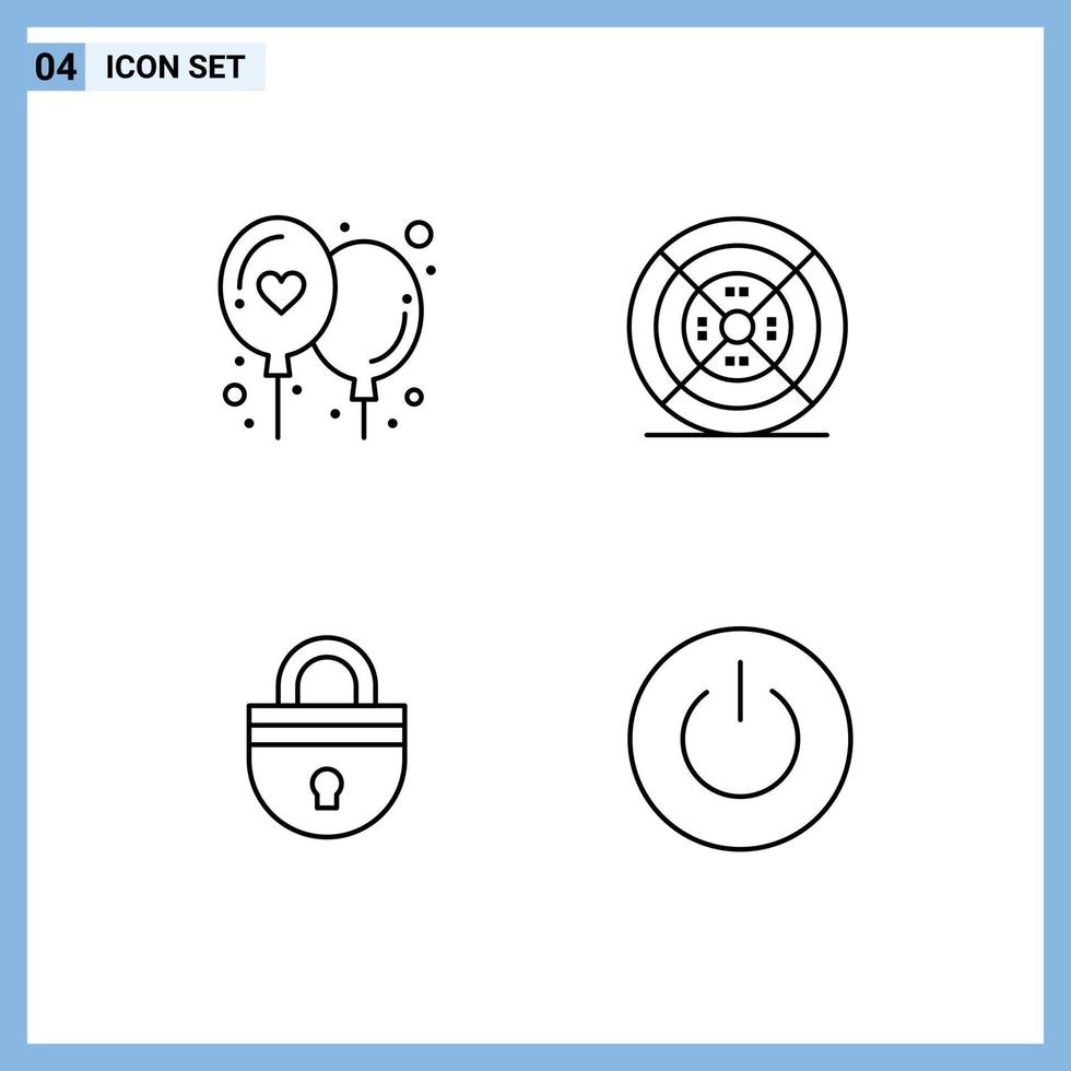 satz von 4 modernen ui-symbolen symbole zeichen für zuneigung passwort film drucken login editierbare vektordesignelemente vektor