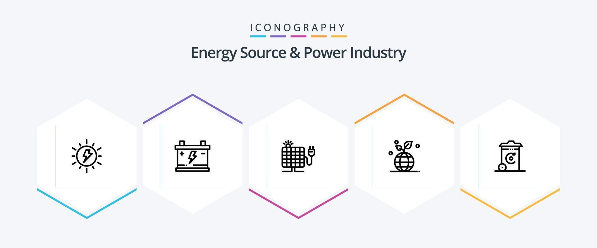 energi källa och kraft industri 25 linje ikon packa Inklusive bin. vänlig. bil. eko. plugg vektor