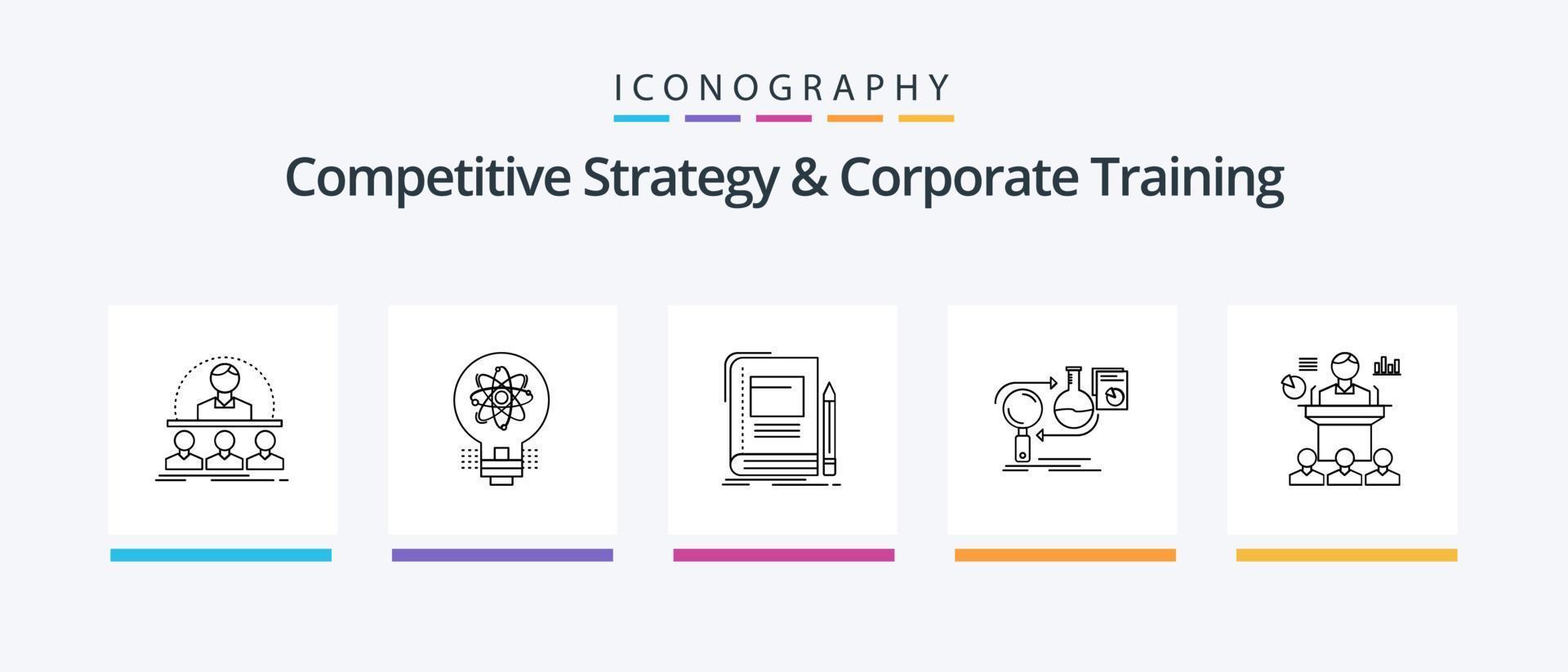 konkurrenskraftig strategi och företags- Träning linje 5 ikon packa Inklusive nätverk. utveckling. möte. linjal. lära sig. kreativ ikoner design vektor