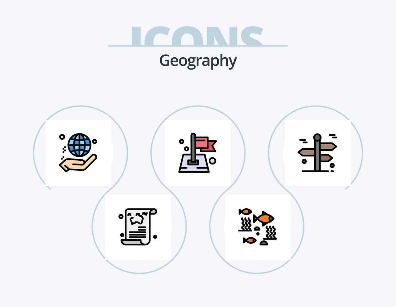 Geographie Linie gefüllt Icon Pack 5 Icon Design. Meer. Ferien. Fluss. Tour. Stift vektor