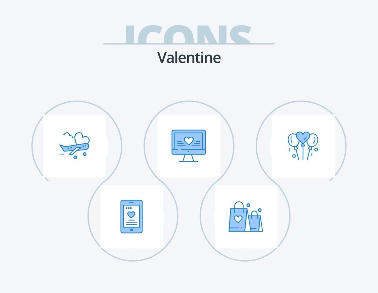 Valentine Blue Icon Pack 5 Icon-Design. Liebe. Hochzeit. Fliege. Herz. Rechner vektor