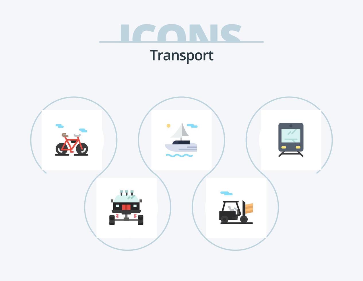 Transport flach Icon Pack 5 Icon Design. reisen. Transport. Fahrrad. Bahn. Fluss vektor