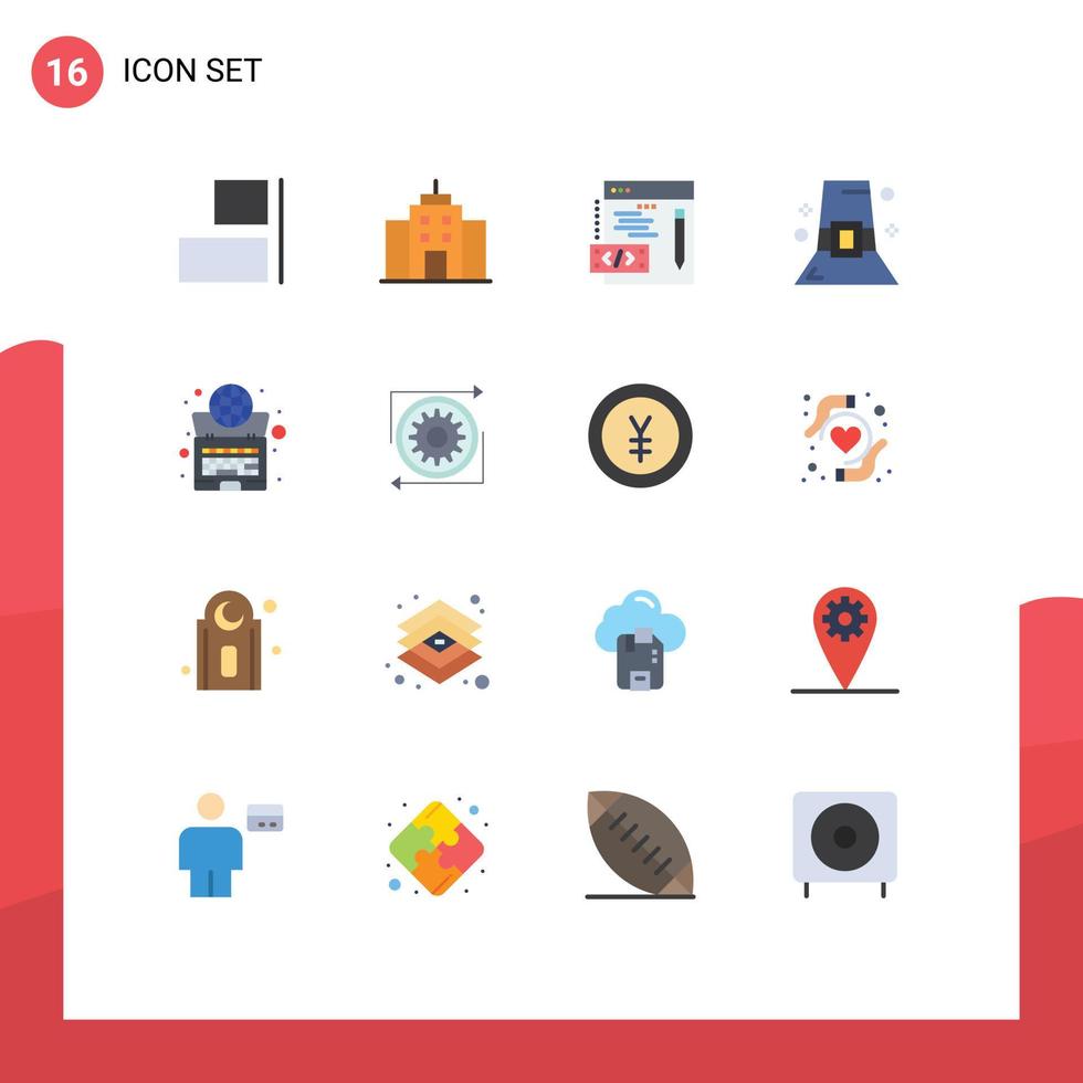 16 universell platt Färg tecken symboler av systemet klot programmering global tacksägelse hatt redigerbar packa av kreativ vektor design element