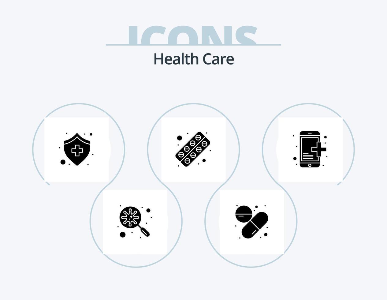 hälsa vård glyf ikon packa 5 ikon design. utnämning. läsplatta. medicinsk. piller. kapsel vektor