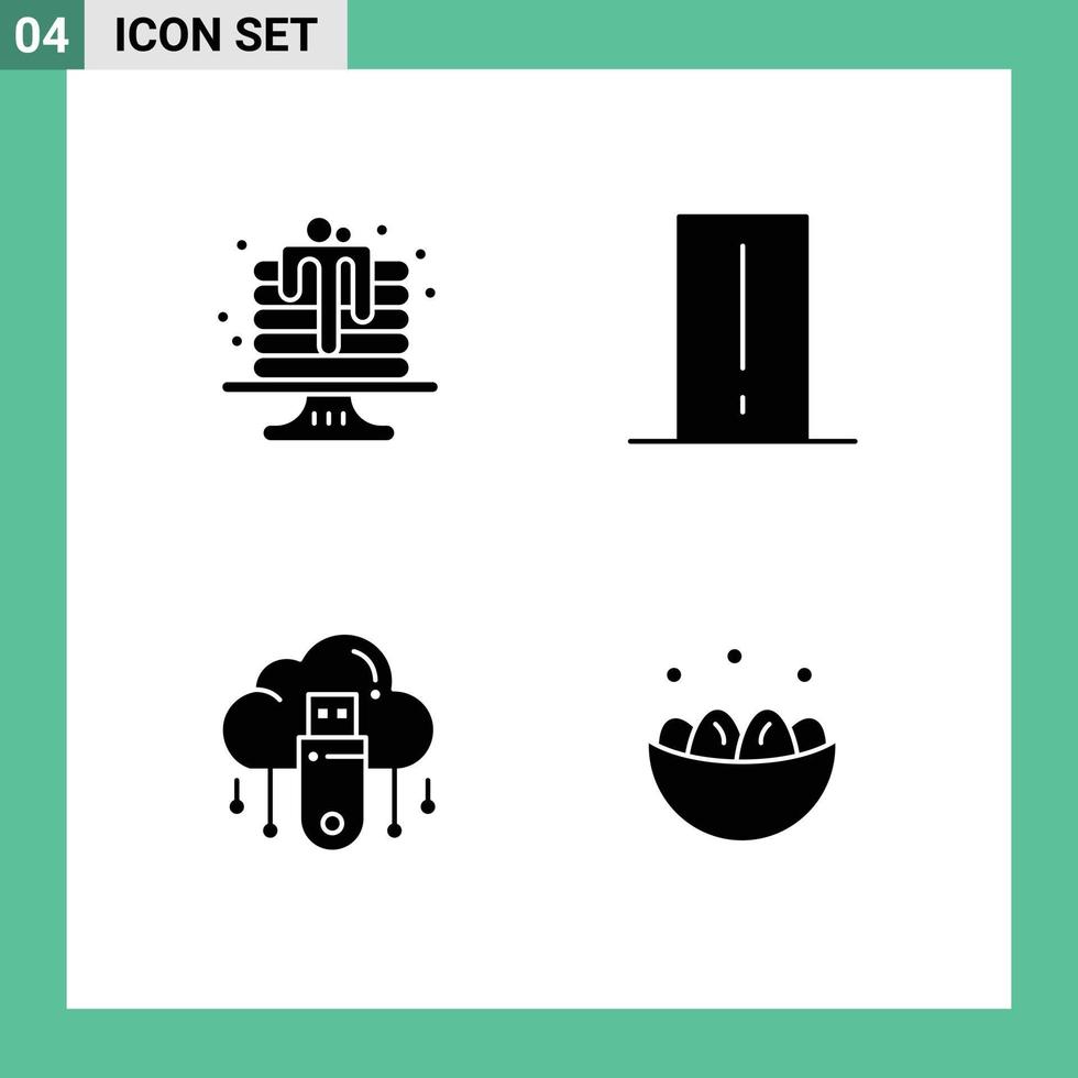 4 universelle solide Glyphenzeichen Symbole zum Backen von USB-Dessert-Elektronik online bearbeitbare Vektordesign-Elemente vektor