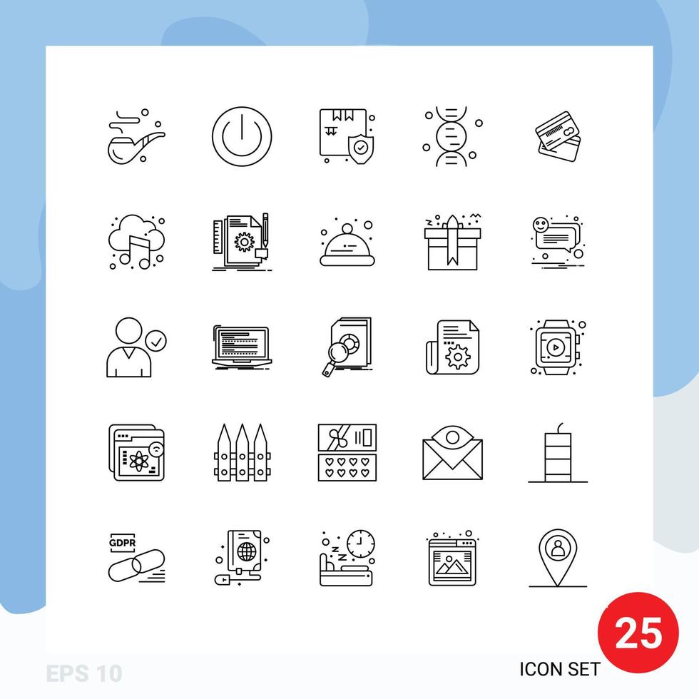 25 Benutzeroberflächen-Linienpaket mit modernen Zeichen und Symbolen der Wirtschaftswissenschaften, Machtforschung, Sicherheit, bearbeitbare Vektordesign-Elemente vektor