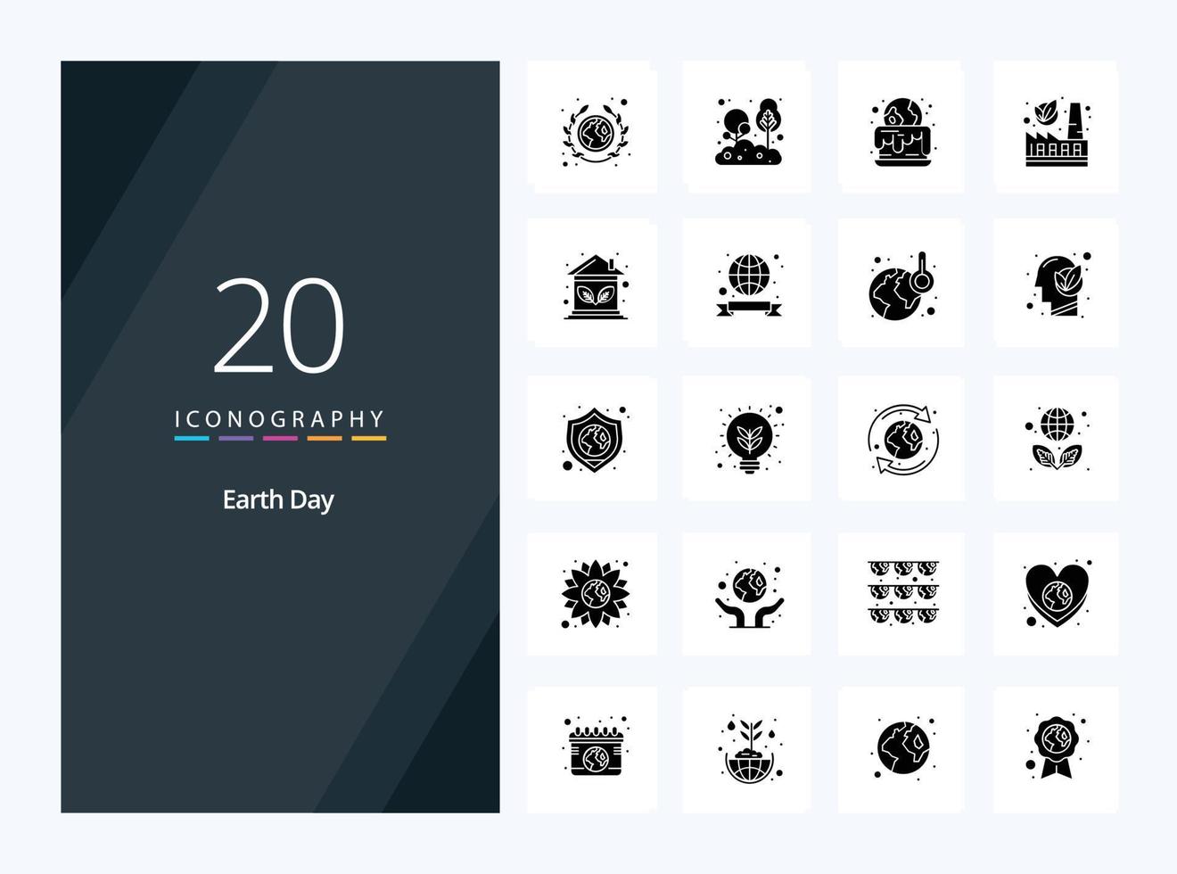 20 solides Glyphensymbol für den Tag der Erde zur Präsentation vektor