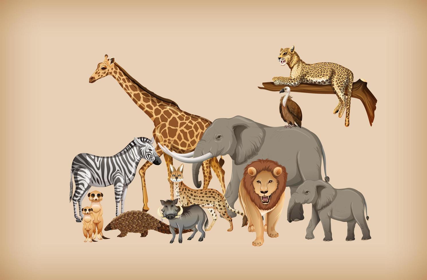 Gruppe von wilden Tieren auf Hintergrund vektor
