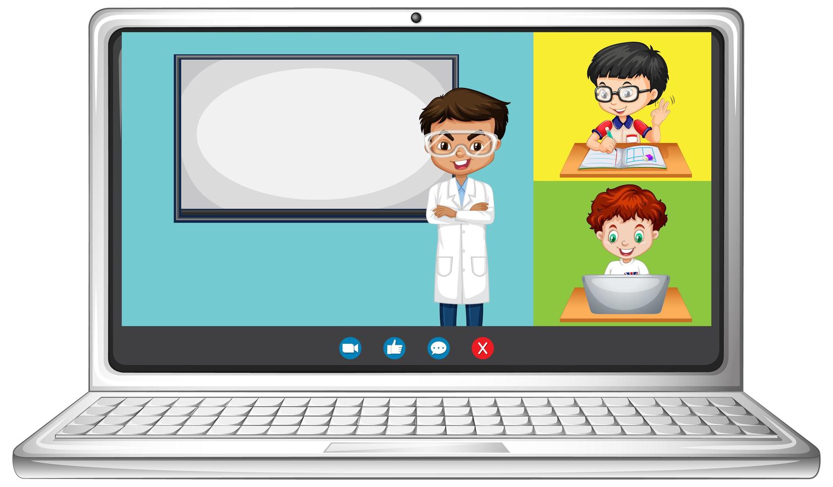 Student Video Chat Online-Bildschirm auf Laptop auf weißem Hintergrund vektor