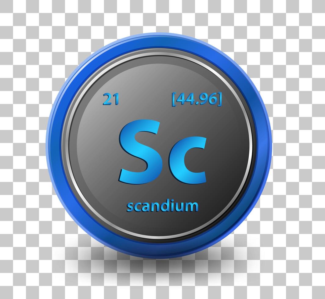 chemisches Scandium-Element. chemisches Symbol mit Ordnungszahl und Atommasse. vektor