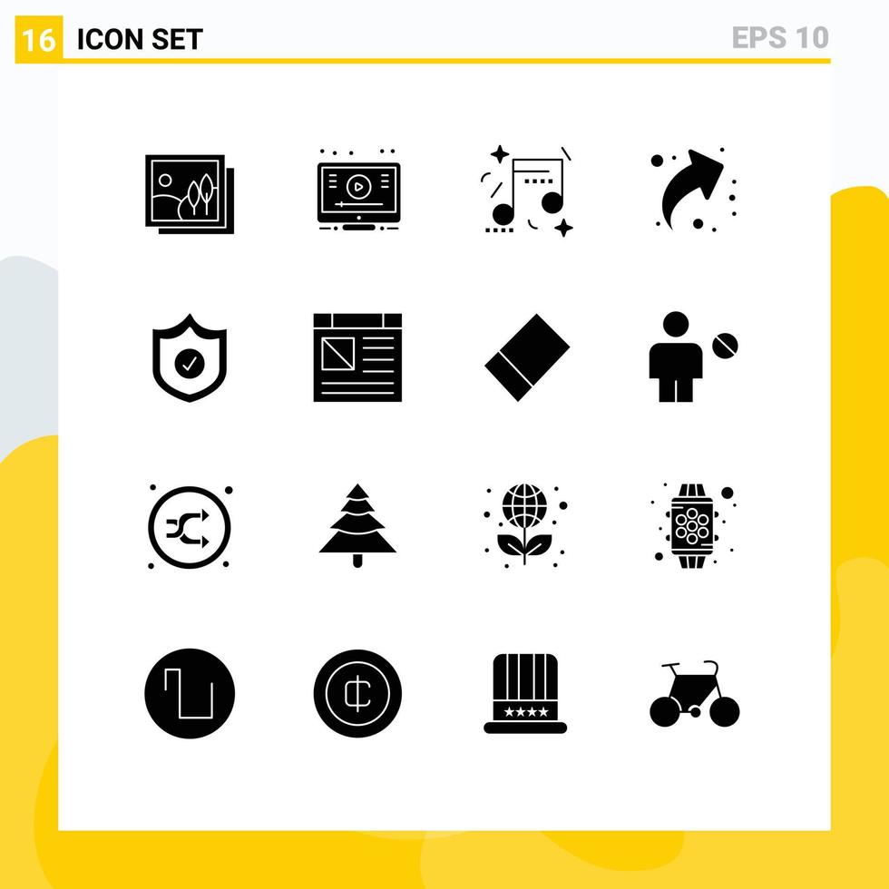 16 universell fast glyfer uppsättning för webb och mobil tillämpningar säkerhet rätt firande upp pil redigerbar vektor design element