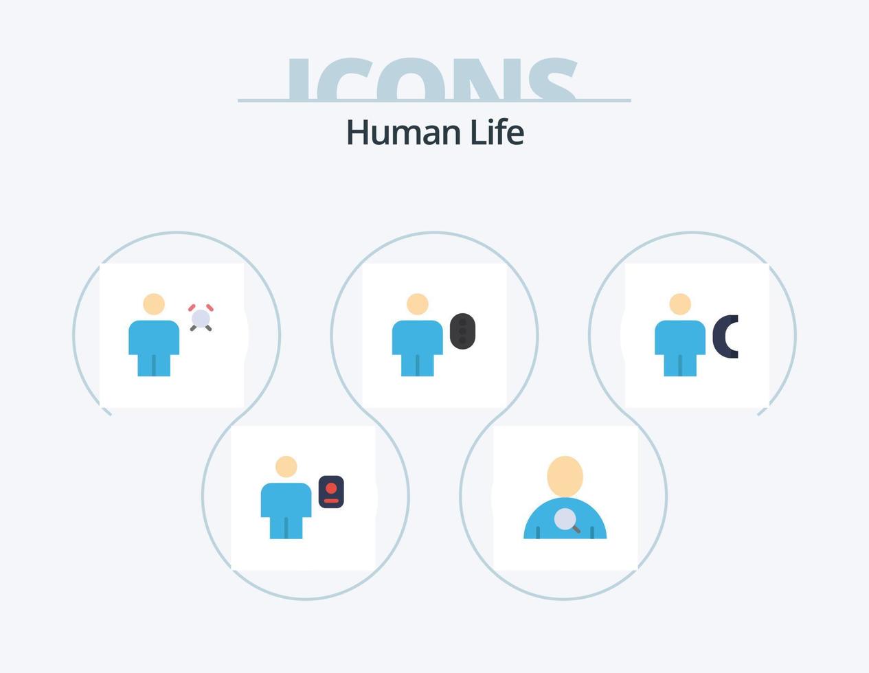 menschliches flaches Icon-Pack 5-Icon-Design. Passwort. Karosserie. Alarm. Benutzerbild. Timer vektor