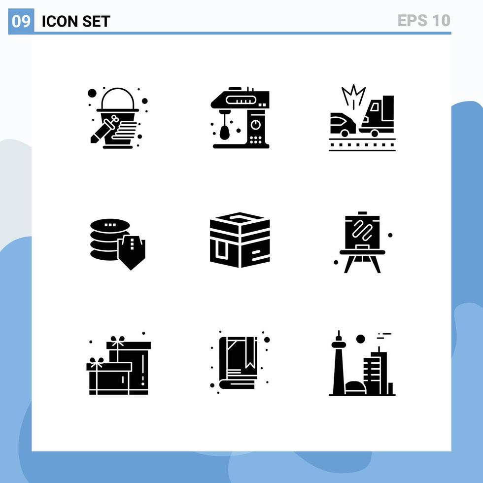 Stock Vector Icon Pack mit 9 Zeilenzeichen und Symbolen für heilige sichere Unfallsicherheitsschild editierbare Vektordesign-Elemente