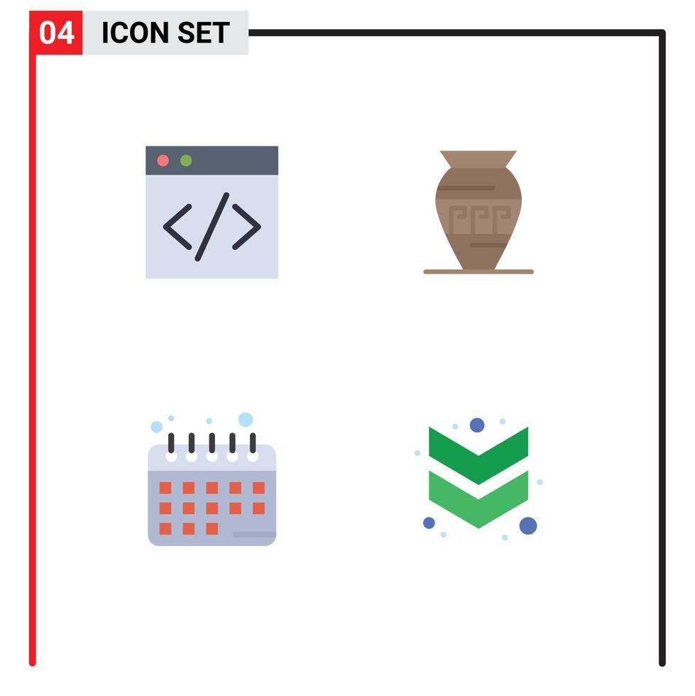 Gruppe von 4 flachen Symbolen, Zeichen und Symbolen für Web-gesunde Ernährung, Amphorenglas, Pfeil, editierbare Vektordesign-Elemente vektor