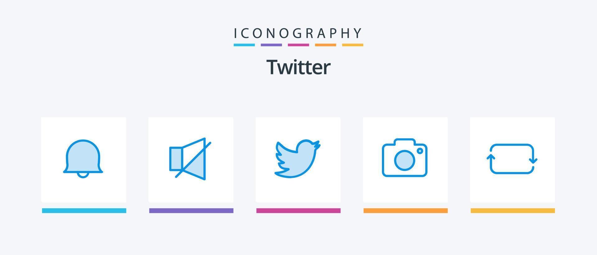 Twitter blå 5 ikon packa Inklusive set. främre. social. tillbaka. bild. kreativ ikoner design vektor
