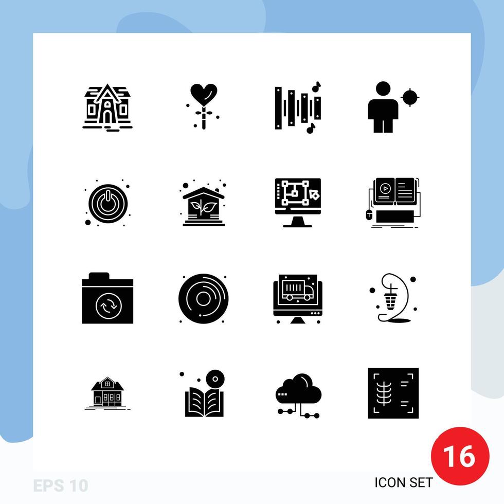 Mobile Schnittstelle solider Glyph-Satz von 16 Piktogrammen der Position von Schaltnetzteilen menschliche editierbare Vektordesign-Elemente vektor