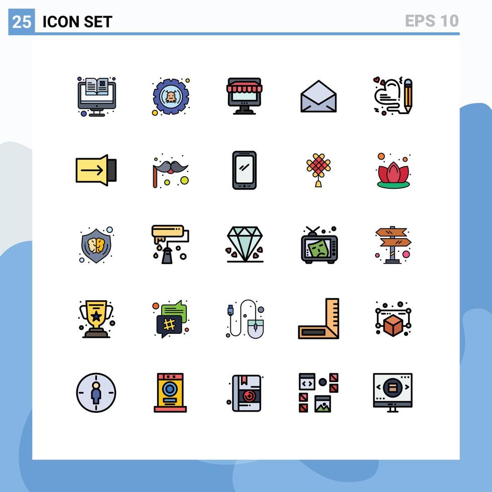 Gruppe von 25 gefüllten flachen Farbzeichen und Symbolen für offene E-Mail-Einstellungen E-Mail-Speicher editierbare Vektordesign-Elemente vektor