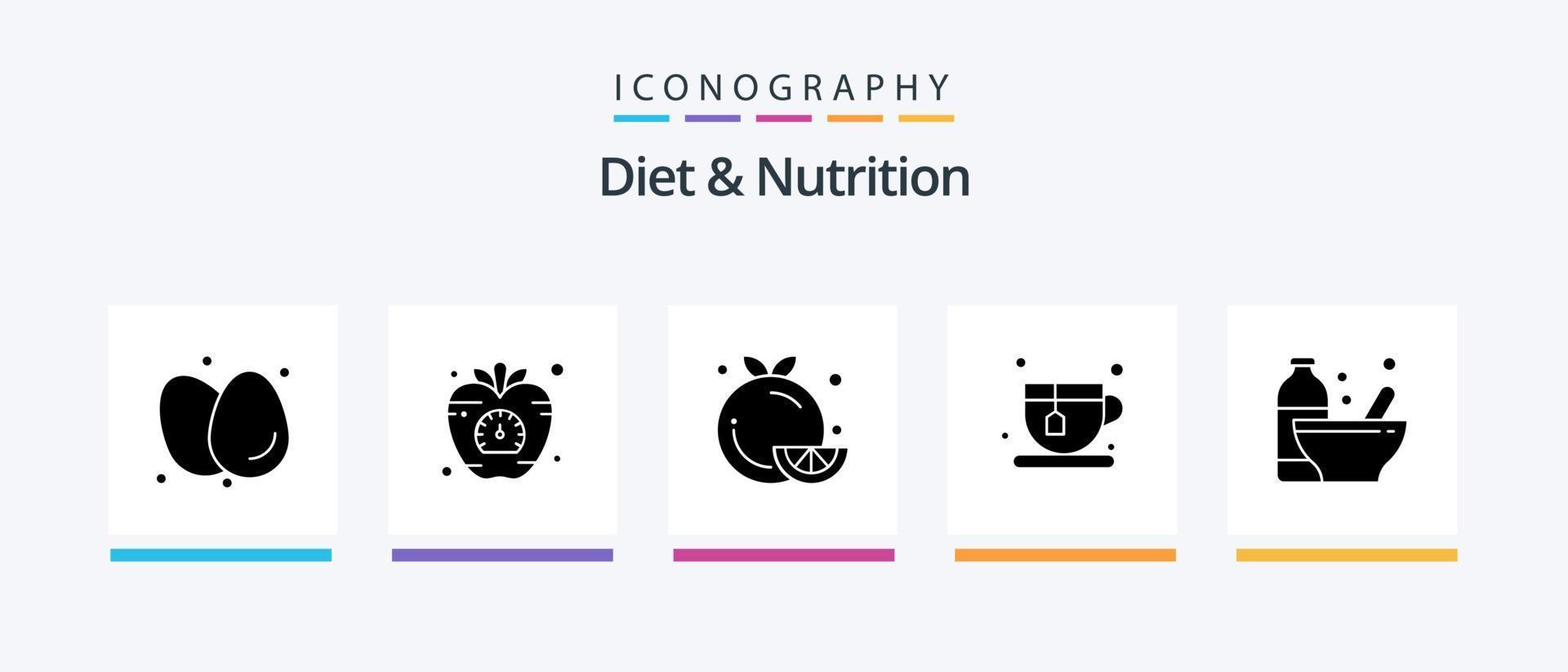 diet och näring glyf 5 ikon packa Inklusive kaffe. diet. grönsak. orange. frukt. kreativ ikoner design vektor
