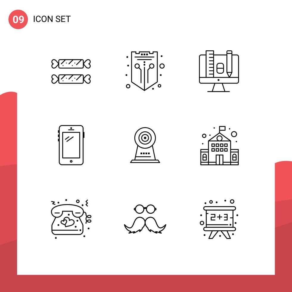 Stock Vector Icon Pack mit 9 Zeilen Zeichen und Symbolen für Samsung Mobile Web Smartphone Pincil editierbare Vektordesign-Elemente