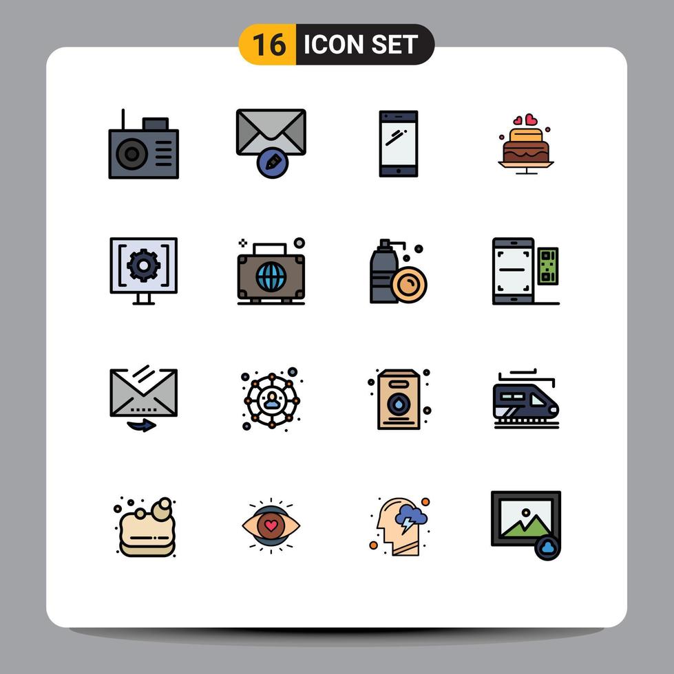 universell ikon symboler grupp av 16 modern platt Färg fylld rader av service kund android Kontakt hjärta redigerbar kreativ vektor design element