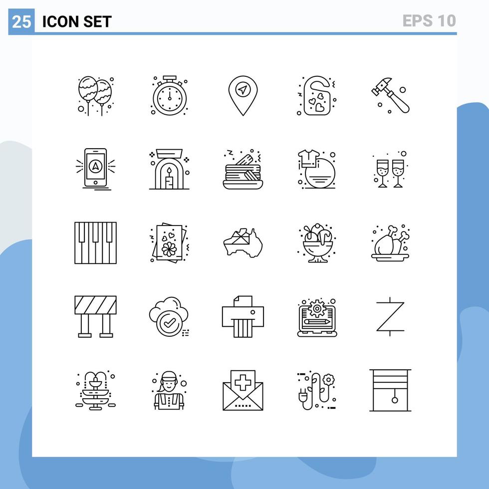 Gruppe von 25 Zeilen Zeichen und Symbolen für Türschild Herz mobiler Liebeszeiger editierbare Vektordesign-Elemente vektor