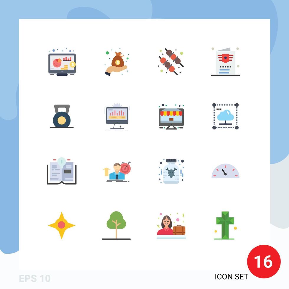 mobil gränssnitt platt Färg uppsättning av 16 piktogram av hiss kondition bbq hantel biljett redigerbar packa av kreativ vektor design element