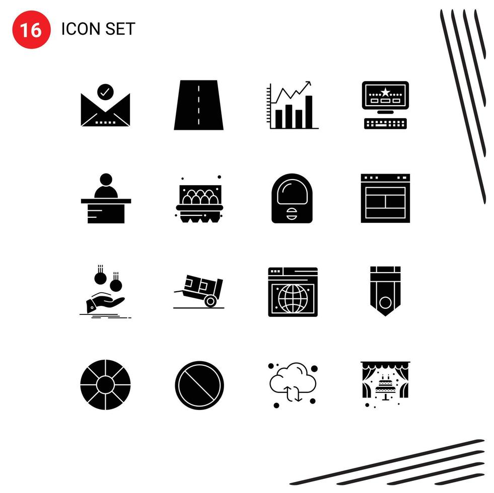 16 thematische Vektor-Solid-Glyphen und editierbare Symbole von bearbeitbaren Vektordesign-Elementen für Professor Keyboard Highway Star Chart vektor