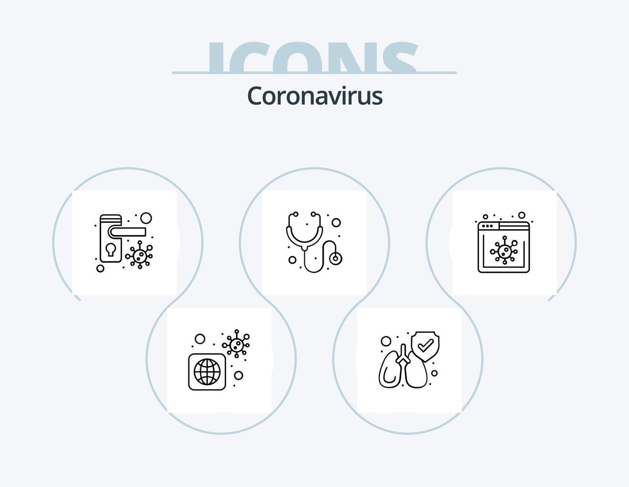 Coronavirus-Linien-Icon-Pack 5-Icon-Design. krank. Fieber. Flasche. reisen. Kreuzfahrt vektor