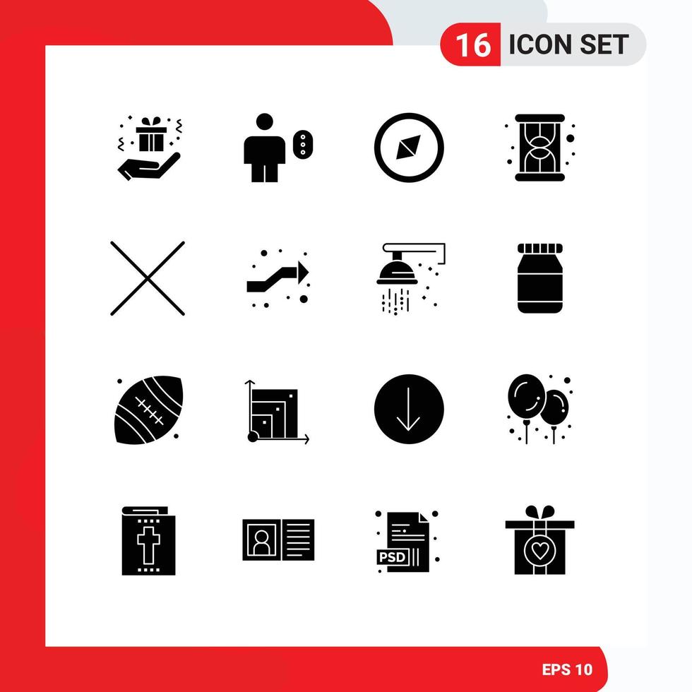 Solides Glyphenpaket mit 16 universellen Symbolen für Schnittpunkte löschen Kompass Schließen Laden editierbarer Vektordesign-Elemente vektor